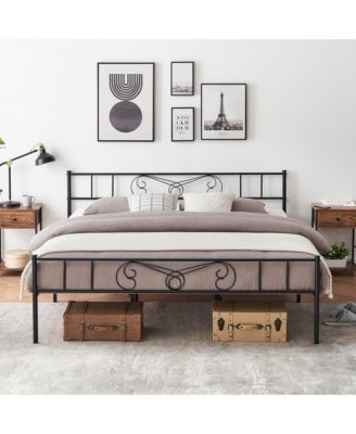 Metal Platform Bed- Minimalist Curved Iron Design Heavy Duty Steel Slats No Box Spring Needed