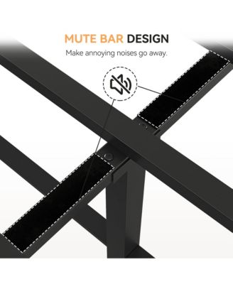 Queen Size Platform Bed Frame with Rattan Headboard and Footboard- Black Metal Frame- No Box Spring Needed- Noise-Free- Easy Assembly