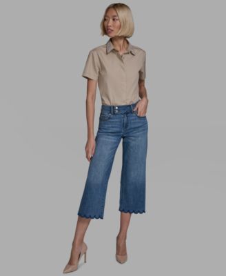 Petite Scalloped Button Mid-Rise Jeans