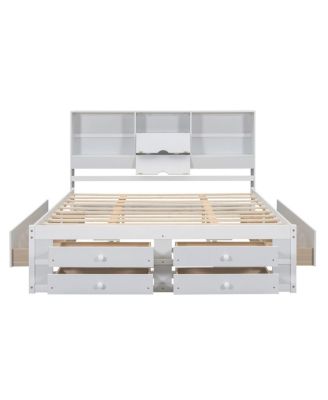  Platform Bed with Storage Headboard and 8 Drawers