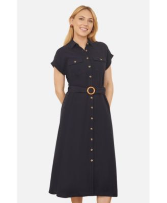 Women's Viscose Linen Look Midi Shirt Dress