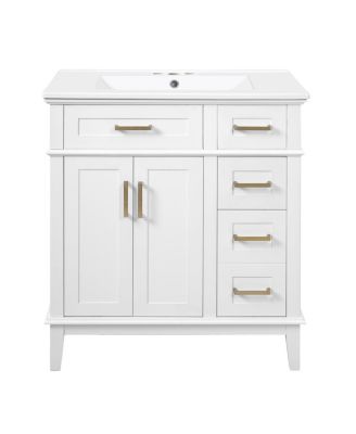 30" Bathroom Vanity with Ceramic Sink, Modern Storage Cabinet with 2 Soft-Close Doors & Deep Drawer for Small Bathrooms