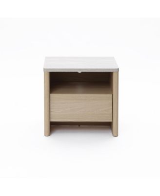 19.7" Snowy Oak Nightstand with Drawers, Modern Bedside Table with Faux Travertine Top