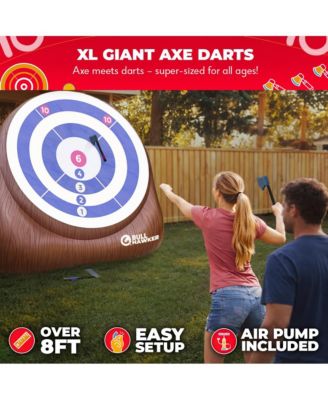 XL Bull Hawker | Giant Axe Darts (Over 8ft Tall) w/ 15+ Games | Axe Throwing Game for Backyard w/ Air Pump | Outdoor Fun