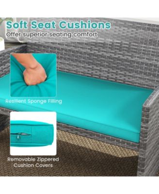 4PCS Patio Outdoor Conversation Set w/Seat Cushions and Tempered Glass Tabletop