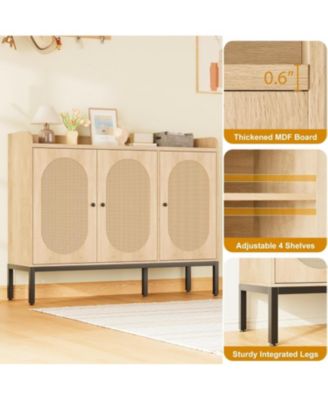 Rattan Shoe Cabinet with 3 Flip Doors 8-Tier Freestanding Shoe Storage Cabinet with Adjustable Shelves Large Capacity Shoe Organizer