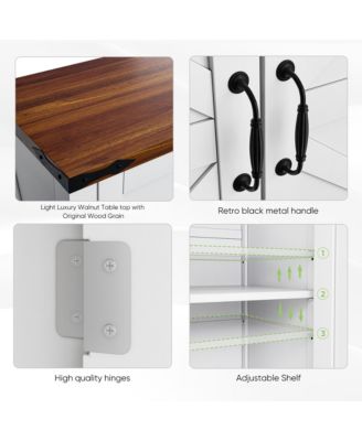 Modern Coffee Bar Console Cabinet, White Kitchen Cabinet with Walnut Countertop