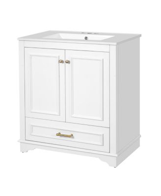 30 Bathroom Vanity with Ceramic Sink, Drawer & 2 Soft Close Doors, Adjustable Shelf Storage for Modern Bathrooms