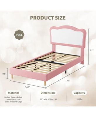   Upholstered Bed Frame Two-Tone Scalloped Headboard Velvet Princess Platform Solid Wood Slats No Box Spring Noise-Free