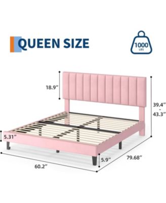 Bed Frame with Adjustable Height Vertical Channel Tufted Headboard, Upholstered Platform Bed Frame with Sturdy Wooden Slats Support