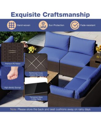 12 PCS Outdoor Patio Wicker Sectional Sofa Set w/ 32'' Propane Fire Pit Table Tank Holder