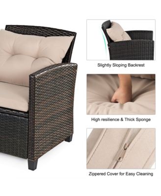 8pcs Patio Rattan Conversation Set Cushioned Outdoor Furniture Set