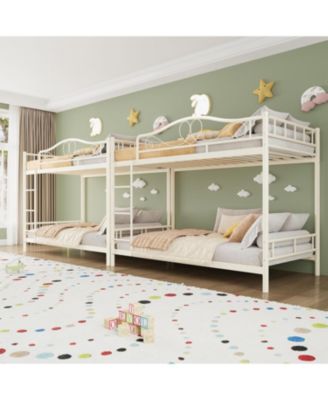 Over Twin Metal Bunk Bed with Ladder Guardrails Heavy Duty 400 Lbs No Box Spring Easy Assembly