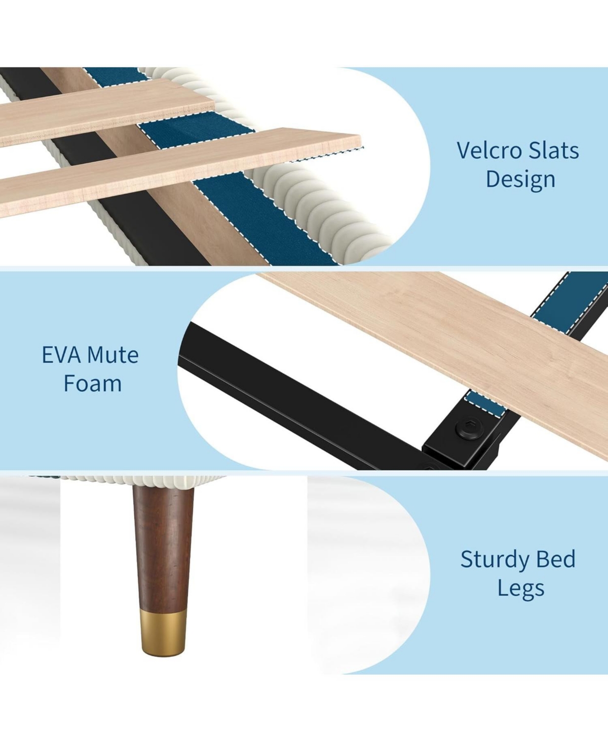 gaomon Upholstered Platform Bed Fabric Headboard Wooden Metal Slats Noise-Free Easy Assembly No Box Spring