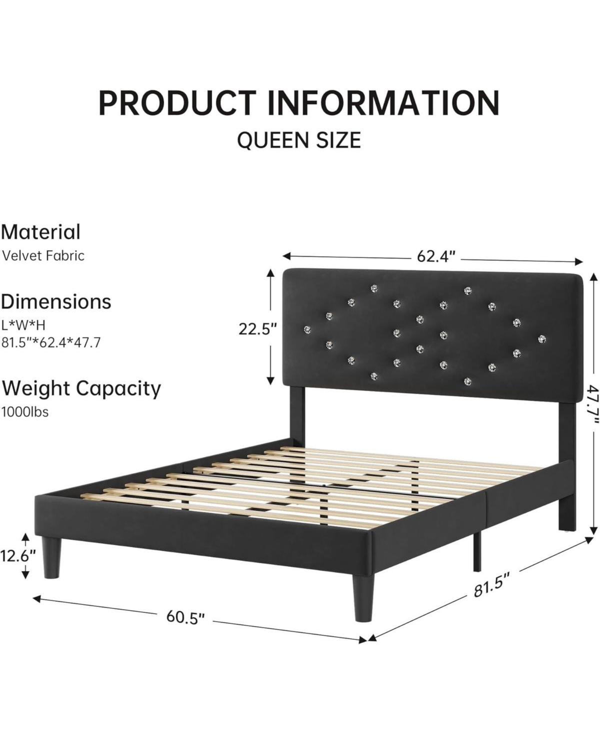 gaomon Bed Frame, Upholstered Platform with Button Tufted Headboard & Under-Bed Storage Space