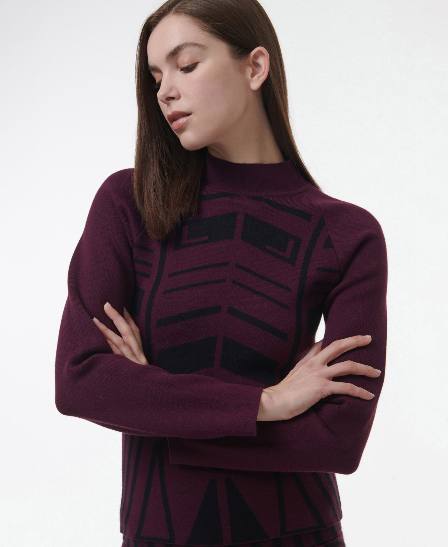Женский топ Leem Geometric Jacquard Fitted Knit, цвет: Красный — фото 4