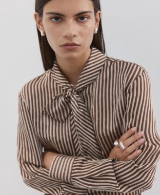 Women's Tie Neck Collar Striped Blouse
