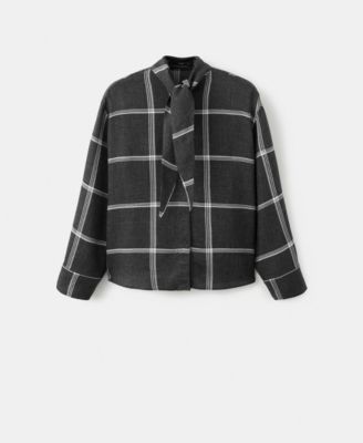 Women's Check Pattern and Foulard Collar Blouse