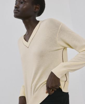 Women's Contrast Piping V-Neck Sweater