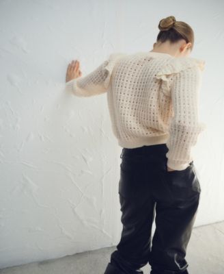 Women's Ruffles Openwork Knitted Sweater