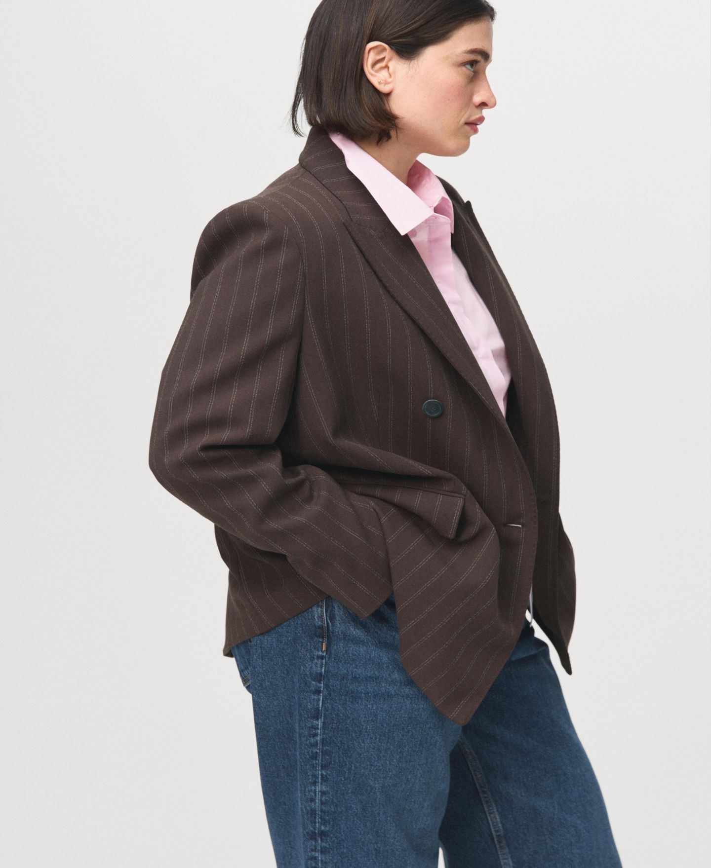 Женский пиджак MANGO Double-Breasted Pinstripe Suit Blazer, цвет: Коричневый — фото 4