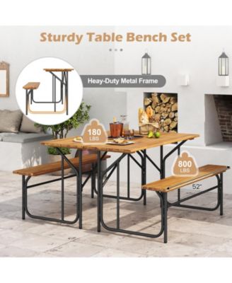 Patio Table Bench Set for 2 Picnic Table & Loveseat w/Acacia Wood Top Metal Legs