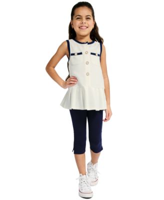 Girls' 2T-6X Popcorn Knit Pleated Tunic and Capri Leggings, 2-Piece Set