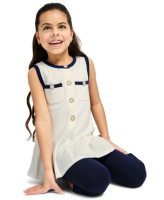Girls' 2T-6X Popcorn Knit Pleated Tunic and Capri Leggings, 2-Piece Set