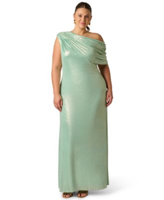 Plus Size Foiled One-Shoulder Ball Gown
