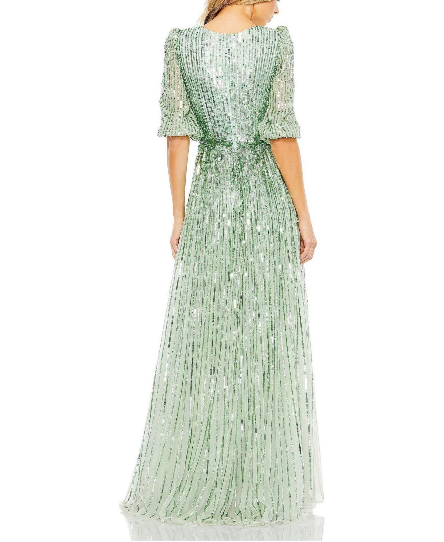 Женское платье Mac Duggal Sequined Wrap Over 3/4 Sleeve Gown, цвет: Шалфейный — фото 2