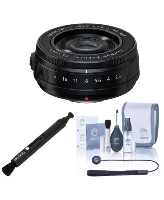 XF 23mm f/2.8 R WR Lens, Black with PRO OPTIC Lens Care Kit that includes Universal Lens Cap Tether, Cleaning Kit, and LensPen Lens Cleaner