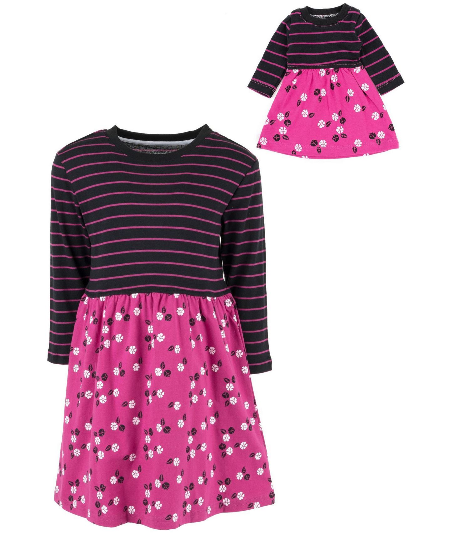 Платье Leveret Matching Doll 100% Cotton Long Sleeve Skirt Dress для девочек-малышей, цвет: Розовый — фото 2