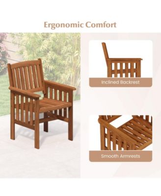 Patio Dining Chairs Set of 2 w/Slatted Backrest Seat for Balcony Poolside Porch