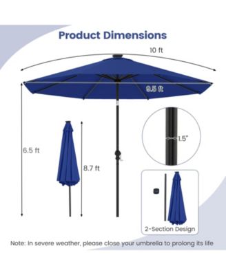 10 FT Solar Patio Umbrella w/96 Multi-colored LED Lights & 9 Modes Vented Top