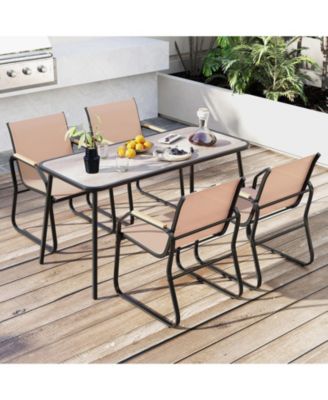 5 PCS Patio Dining Set w/ Wood-like Armrests & Metal Frame for Garden Yard