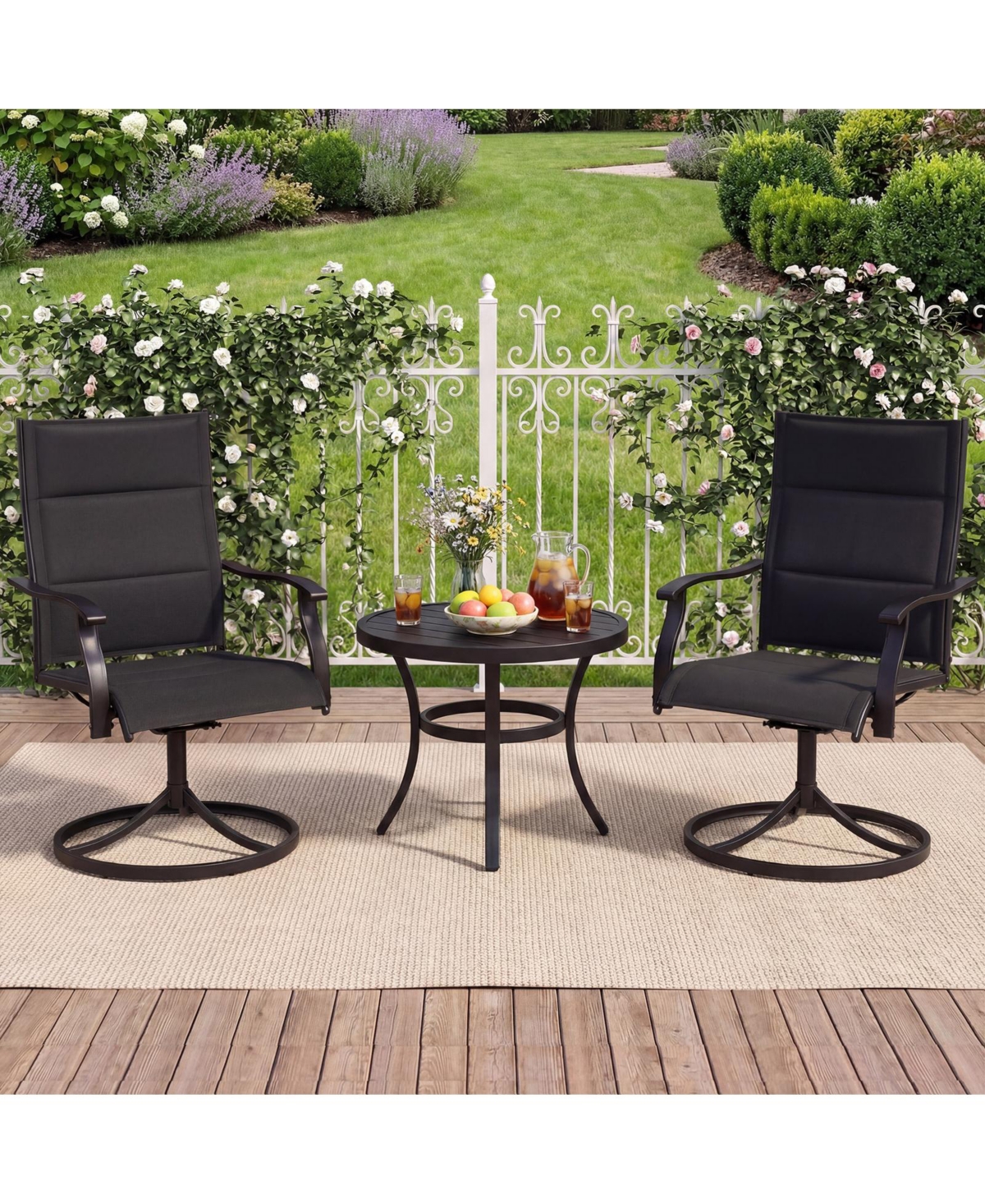 Gymax Padded Patio Swivel Chairs Set of 2 Ergonomic Outdoor Dining w/High Back