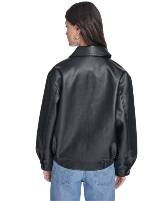 Women's Faux Leather Relaxed-Fit Bomber Jacket
