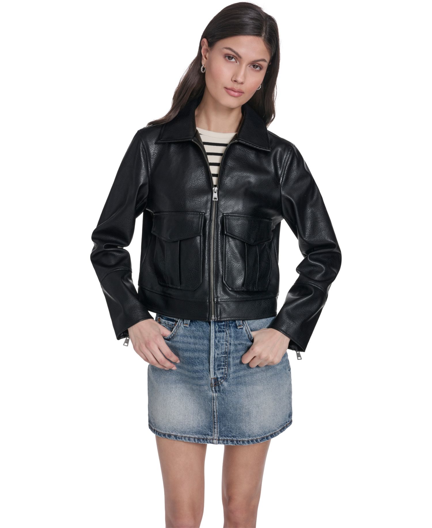 Women's Faux Leather Zip-Front Jacket