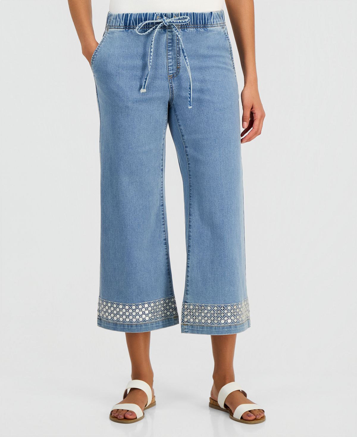 Style & Co Women's Sequined Pull-On High-Rise Cropped Wide Leg Jeans, Macy's Exclusive view 3 — MAYCSS fashion products