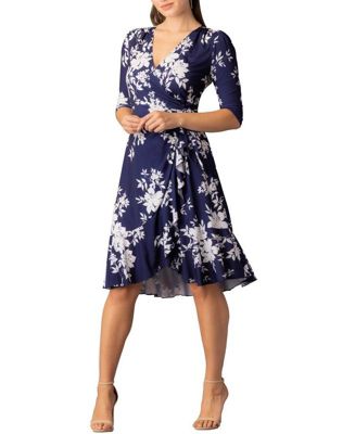 Women's Flirty Flounce Midi Wrap Dress with 3/4 Sleeves