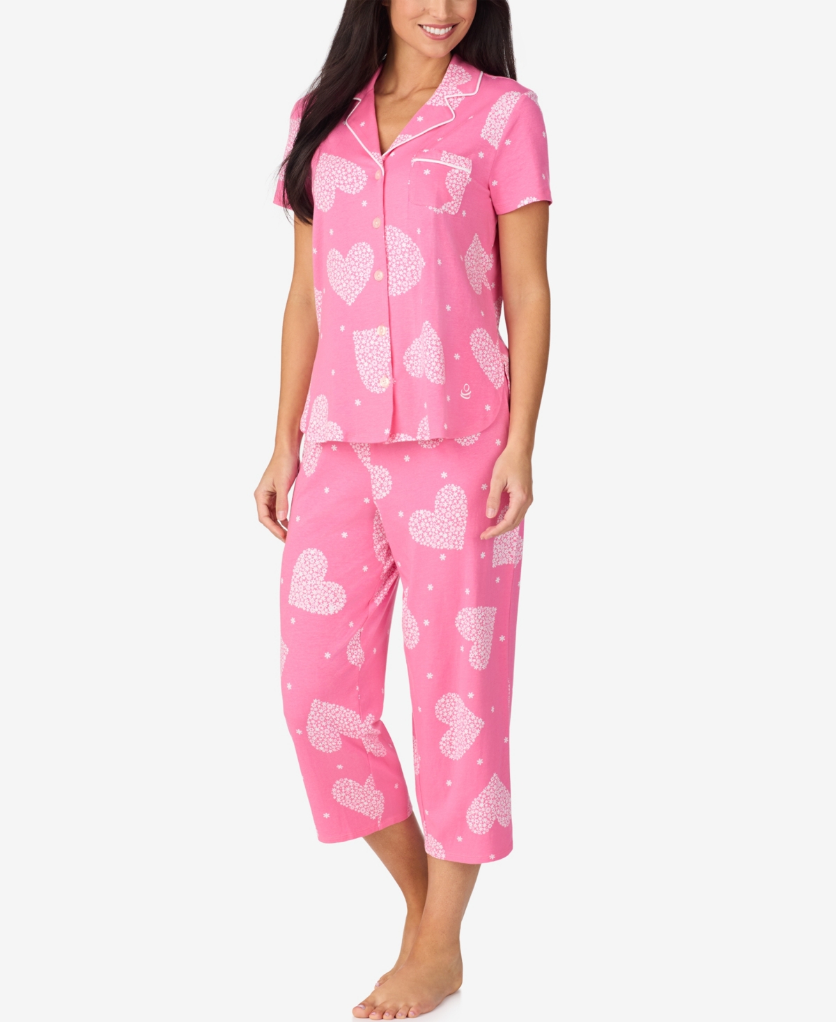 Cuddl Duds Women's Cropped Notch Collar Pajama Top and Pants, 2-Piece Set