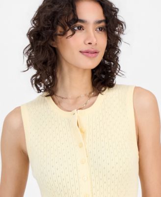 Juniors' Pointelle Knit Crewneck Cropped Vest