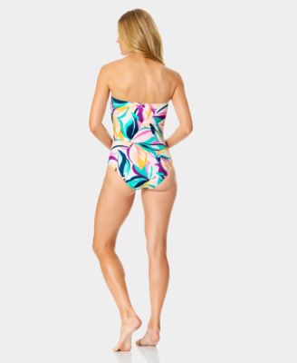 Women's Twist-Front Shirred Bandeau Neck One-Piece Swimsuit