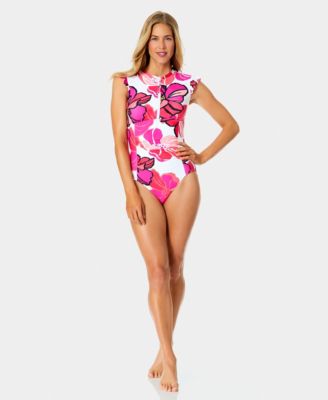 Women's Flutter Zipper-Front One-Piece Swimsuit
