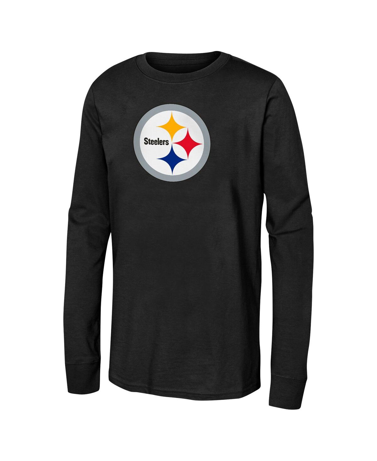 Outerstuff Big Boys and Girls Black Pittsburgh Steelers Primary Logo Long Sleeve T-Shirt - Black