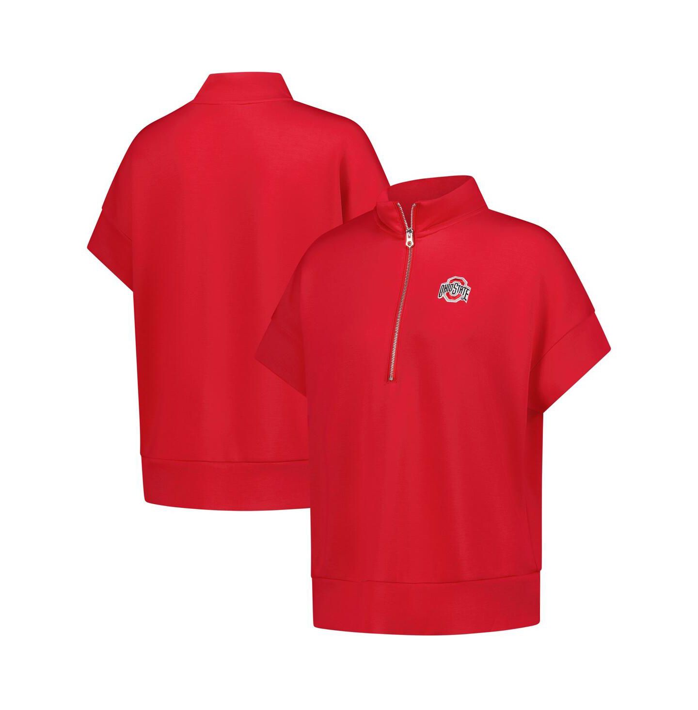 Женский топ ZooZatz Scarlet Ohio State Buckeyes Tri-Blend Quarter-Zip Flowy — фото 1