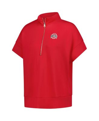 Women's Scarlet Ohio State Buckeyes Tri-Blend Quarter-Zip Flowy Top