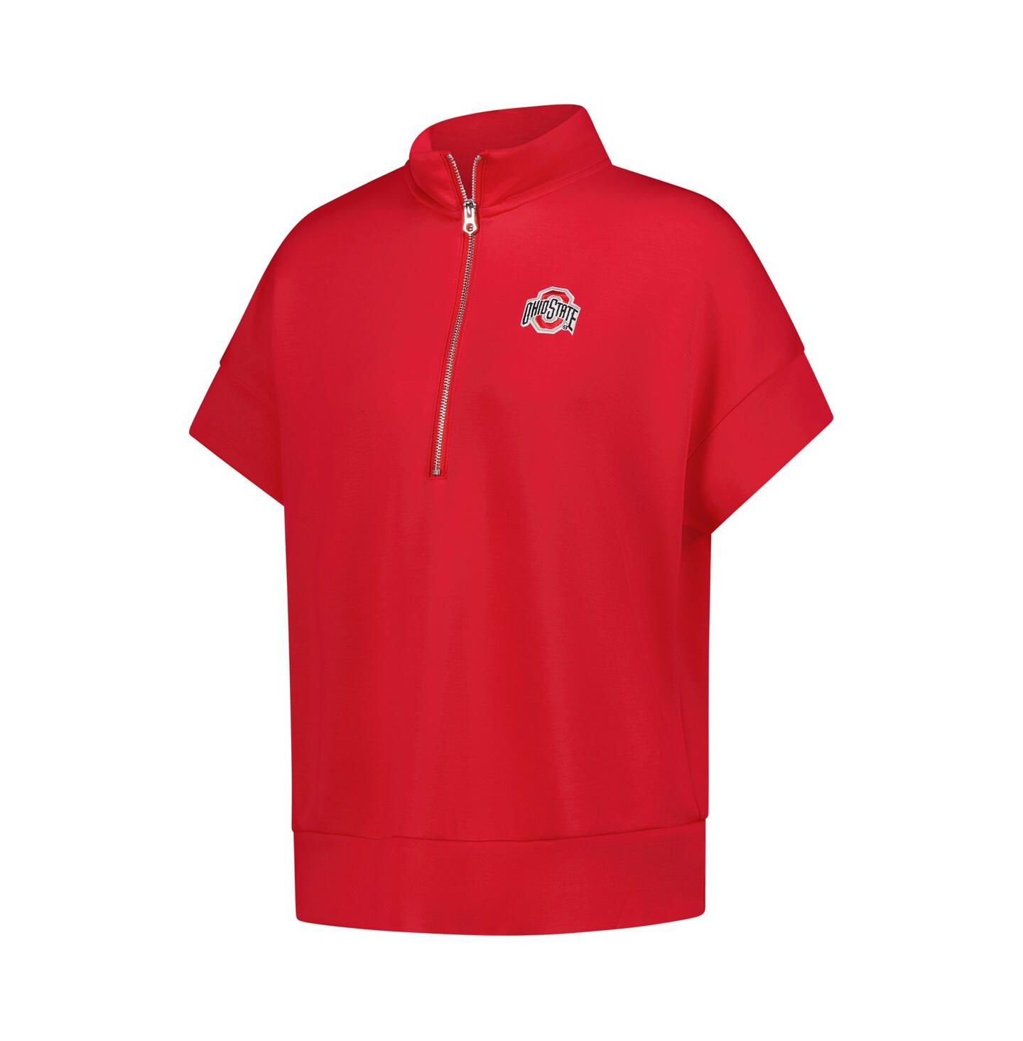 Женский топ ZooZatz Scarlet Ohio State Buckeyes Tri-Blend Quarter-Zip Flowy — фото 2