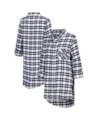 Women's College Navy Seattle Seahawks Sienna Plaid Full-Button Long Sleeve Nightshirt