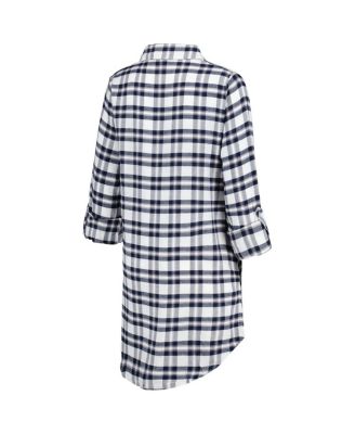 Women's College Navy Seattle Seahawks Sienna Plaid Full-Button Long Sleeve Nightshirt